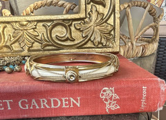 Vintage Gold and White Enamel Bangle Bracelet for Women