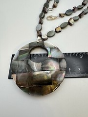 Vintage Mother Of Pearl & Abalone Coin Necklace With Large Shell Pendant
