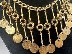 Vintage 1980s New Old Stock Gold Statement Necklace Choker Tribal Fringe
