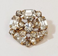 Vintage Schreiner Clear Rhinestone Layered Button Bar Shank Gold Tone