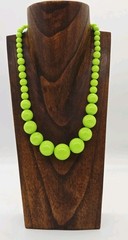 Neon Green Beaded Necklace Graduated round Ball 18 in Vintage Retro 21 in