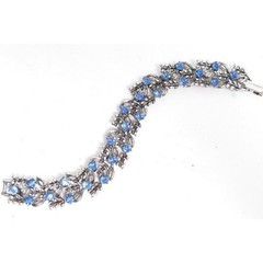 Vintage Silver Toned Blue Rhinestone Floral Bracelet 7.5