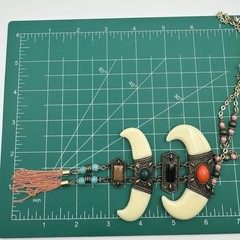 Antique Gold BOHO Tribal Totem Faux Bone TasselS Necklace