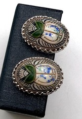 Vintage Whiting and Davis scarab Egyptian revival clip on earrings rare