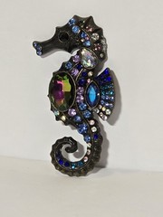 Seahorse Rhinestone Brooch Pin 3.25″ Multicolor Sea Life Beach Cruise