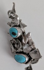 Vintage Modernist Abstract sterling silver brooch/pendant w/turquoise cabachons
