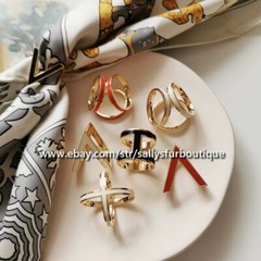 Sallys Quality 100% Brass & Enamel Scarf Ring Chain Buckles Brooch For Scarves