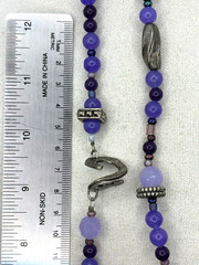 Purple Glass And Silver Metal Charms Art Deco Beaded Necklace 24 Inch