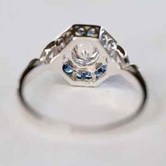Art Deco Style Lab-Created Diamond & Sapphire Engagement Ring 14k White Gold FN