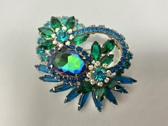 Vintage Juliana D & E Peacock Costume Jewelry Large Cupcake Brooch/Pin