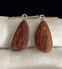 VINTAGE 925 STERLING SILVER RED CREEK JASPER DROP DANGLE 1.50” EARRINGS 5.90g