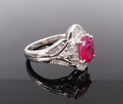Vintage 1.17ct Vivid Red Ruby & 0.68ct Diamond Platinum Cocktail Ring Size 7