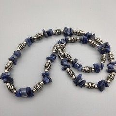 Sodalite Blue Genuine Stone Bead Necklace 18″ Vintage Estate Boho Chic Healing