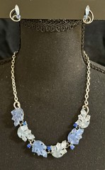 Vintage Blue Thermoset Leaves & Rhinestones Necklace & Earrings Set