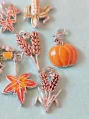 Enamel Silver Plate Fall Season Charm Pendant Lot Figural Scarecrow Corn Pumpkin