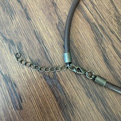 Vintage, Brass & Genuine Leather Collar Necklace, 17”(L) + 2” Extension