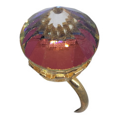 Vintage Rivoli AB Glass Cocktail Ring Gold Tone Adjustable Crown Setting Retro