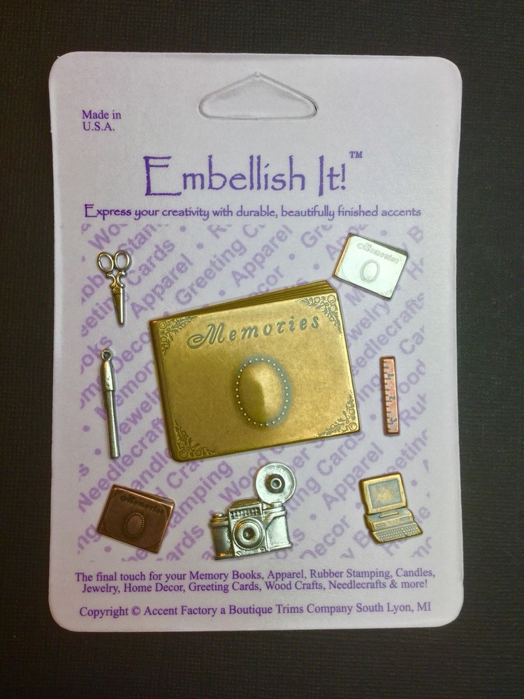 92337 8 Asst Scrapbook Findings Stamping Brass/Silver/Copper x 4 cards
