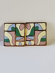 Vintage Clip On Earrings Enamel Retro Samuel Huang Cloisonné Artsy Pastel Square