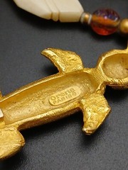 ORENA PARIS Rare Vintage Gold Tone Detailed Alligator Pendant Necklace