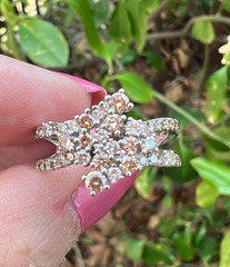 VINTAGE 14K WHITE GOLD CHAMPAGNE & WHITE DIAMONDS SPRAY CROSSOVER COCKTAIL RING