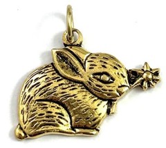 Vintage Charm Rabbit Necklace Pendant Bunny Flower Gold Tone Vintage Jewelry