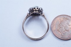 PRETTY ANTIQUE 15K GOLD OPAL & DIAMOND CLUSTER RING c1900