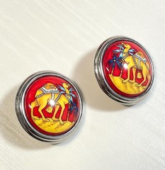 Vintage Hermès Cloisonné Enamel Earrings | Camel Desert Motif | Silver-Tone