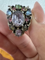 VINTAGE 1950 HOLLYCRAFT RHINESTONE ADJUSTABLE COCKTAIL RING PINK BLUE LAVENDER