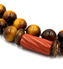 Tiger’s Eye Terracotta Jasper Beaded Necklace Vintage 32 In Long Silk Knotted