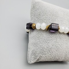 Women Faceted Bracelet Glass Beads Purple White Jewelry
