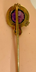 Antique 14K Enamel Art Deco Round Faceted Amethyst Diamond Stick Pin