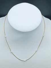 Vintage Gold Plated Box Chain 23K Faux Pearl Station Classic Petite 15.5″