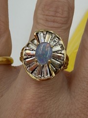 Vintage Ring Costume Cocktail Baguette Opal Statement Size 8 Plated