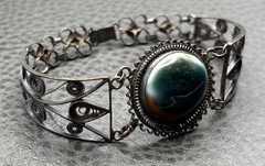 Vintage 800 Silver Filigree Operculum Shell Bracelet Art Deco Style
