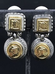 Vintage Costume Fashion Jewlery Silver tone Faux Roman Coin Clip-on Earrings