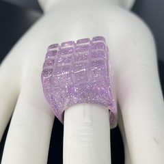 Chunky Lucite Square Ring Lavender Sparkle Cube Size 8 Retro Statement Runway