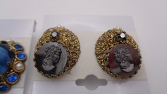 3 Vintage Ornate Filigree Porphyry Art Glass Cameo Waterfall Crystal Earring Lot
