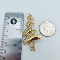 Vintage Monet Christmas Tree Brooch Gold Tone Rhinestone Abstract Holiday