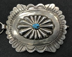 OLD PAWN Navajo 36″ Sterling Silver Concho Belt 12-Link ~ Vintage Blue Turquoise