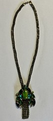 Vintage Alice Caviness Green Cat Eye UV Reactive Rhinestone Pendant Unsigned
