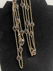 Vtg Monet Very Long Flapper Necklace 53” Varied Stone Shapes, Red Faceted