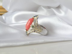 Gems en Vogue Michael Valitutti Sterling Silver 925 Pink Coral Statement Ring 10