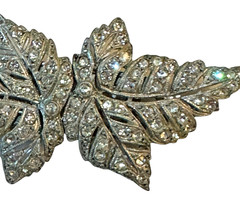 Vintage Coro Duette Leaves Convertible Brooch Pin Silver Clear Rhinestone Pin