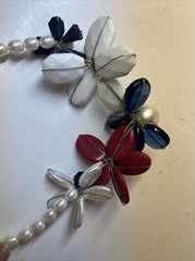 Vintage Stone, Pearl & Glass Floral Beaded Necklace Wire Hand Strung Chunky 19”