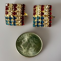 Vtg Avon Star Spangled Banner Dangle & Rhinestone Flag Clip On Earrings 3, 4g