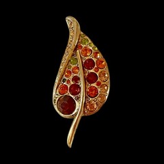 Vintage Rhinestone Leaf Brooch. Multicolor. Goldtone Setting…Autumn,Fall leaf..