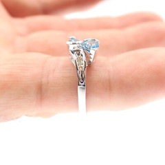 Classic 14k Solid White Gold Natural Blue Topaz and Diamond By-Pass Ring Size 7