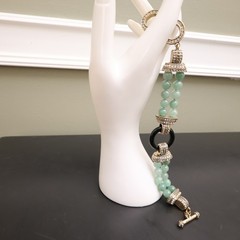 Heidi Daus bracelet Art Deco imitation jade and onyx green glass beads signed