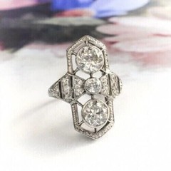 3-Stone 3CT Round Cut Art Deco Shield Halo Lab Created Diamond Ring 925 Silver